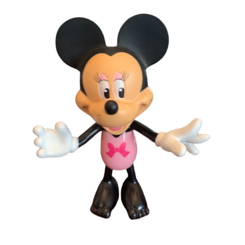 Minnie Mouse Hard Plastic Figure Disney Mattel Lt Pink Clothes Dark Pink Bow Vtg